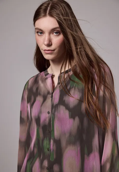 Gemusterte Chiffon-Bluse intense rose