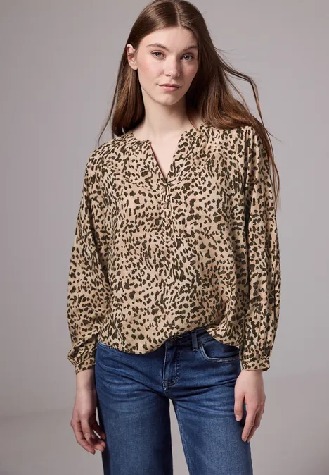 Gemusterte Raglan-Bluse creamy brown