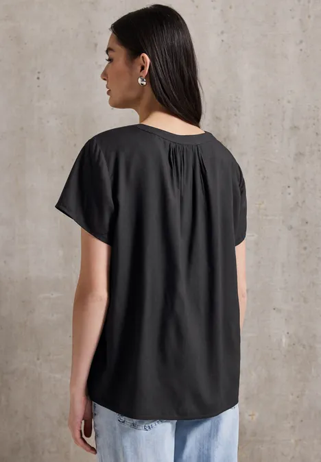 Kurzarmbluse in Unifarbe Black