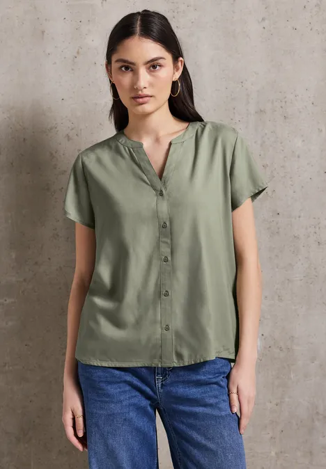 Kurzarmbluse in Unifarbe pale mud green