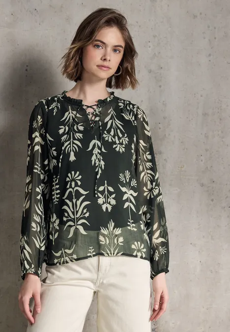 Gemusterte Chiffon-Tunika desert pine green