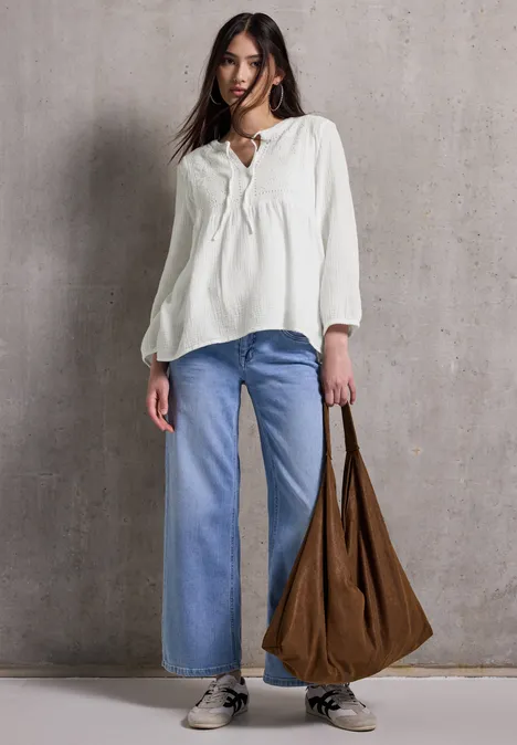 Musselintunika mit Stickerei off white