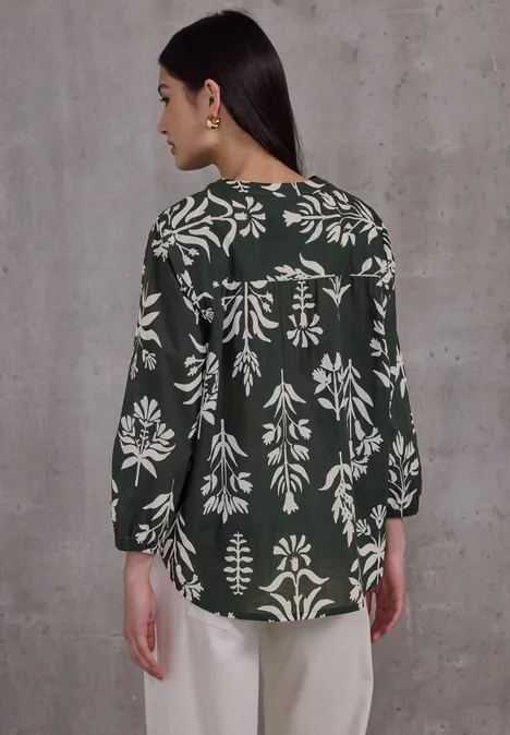 Gemusterte Baumwollbluse desert pine green