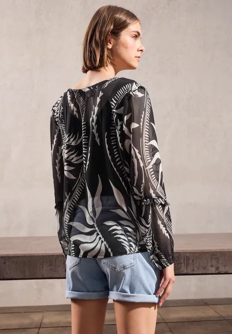 Chiffon-Tunika mit Rüschen Black