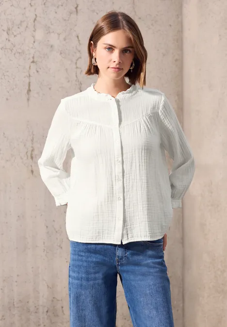 Musselin-Bluse mit Rüschen off white