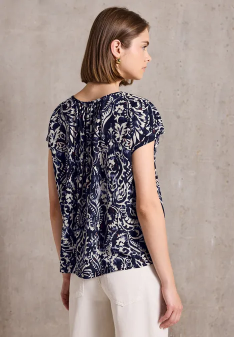 Gemusterte Bluse mit Raffung dark void blue