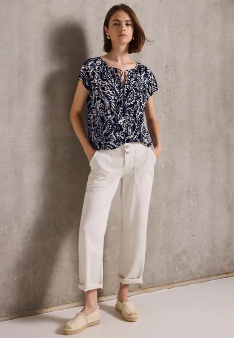 Gemusterte Bluse mit Raffung dark void blue