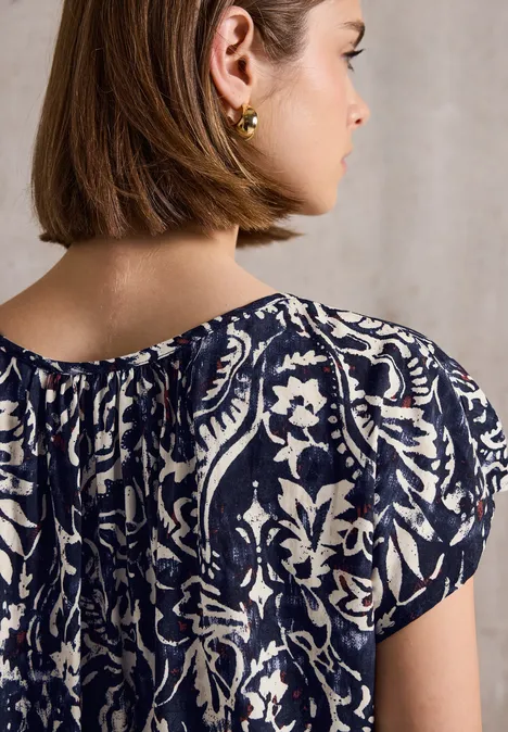 Gemusterte Bluse mit Raffung dark void blue