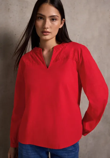 Tunika mit Stickerei mandarin red