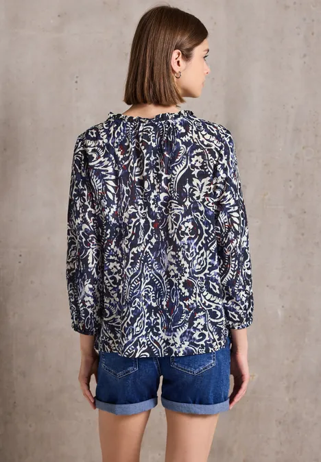 Gemusterte Bluse mit Rüschen dark void blue