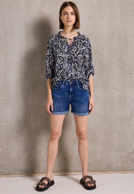 Gemusterte Bluse mit Rüschen dark void blue