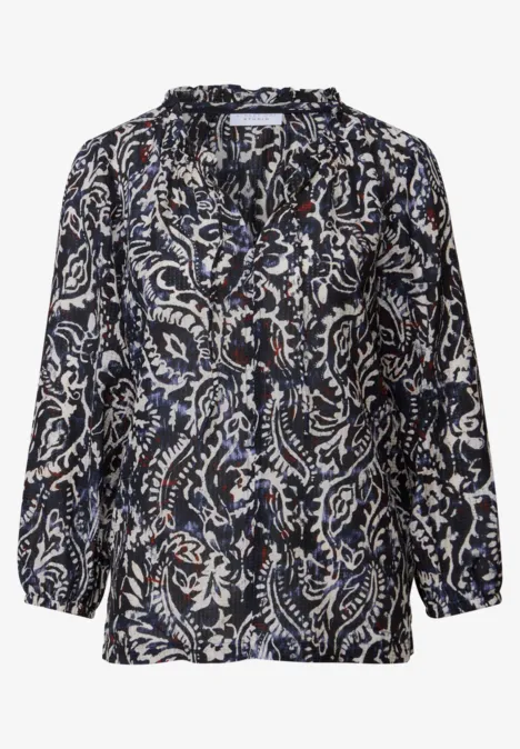 Gemusterte Bluse mit Rüschen dark void blue