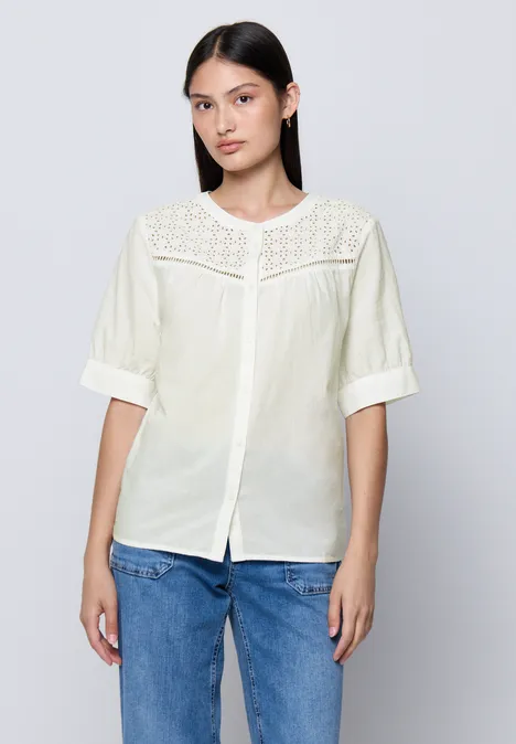 Kurzarmbluse mit Stickerei off white
