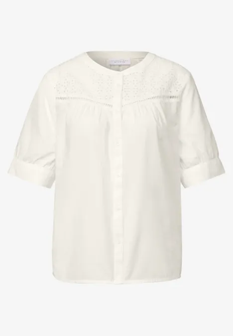 Kurzarmbluse mit Stickerei off white