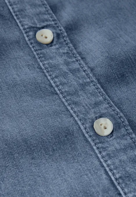 Bluse mit Rüschendetails Medium blue Soft washed