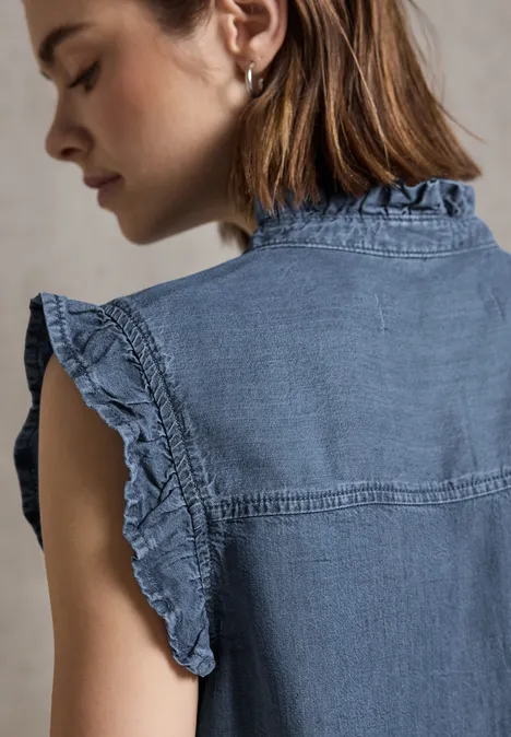 Bluse mit Rüschendetails Medium blue Soft washed
