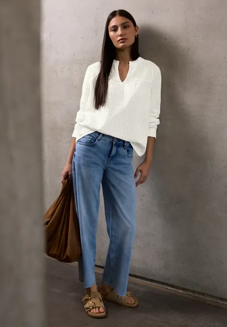 Seersucker Bluse mit Rüschen off white