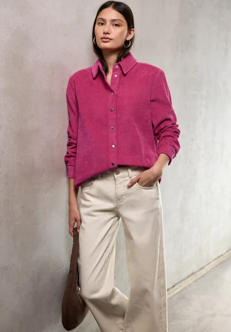 Softe Cord Hemdbluse dark candy pink