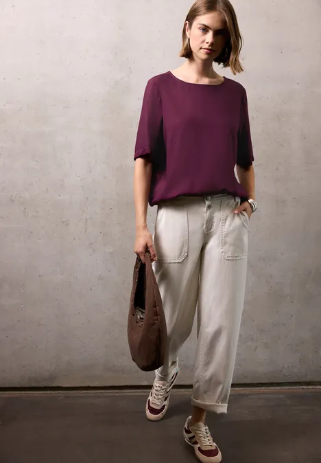 Blusenshirt mit Elastiksaum dark plum red
