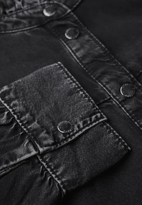 Jeansbluse mit Rüschen black washed