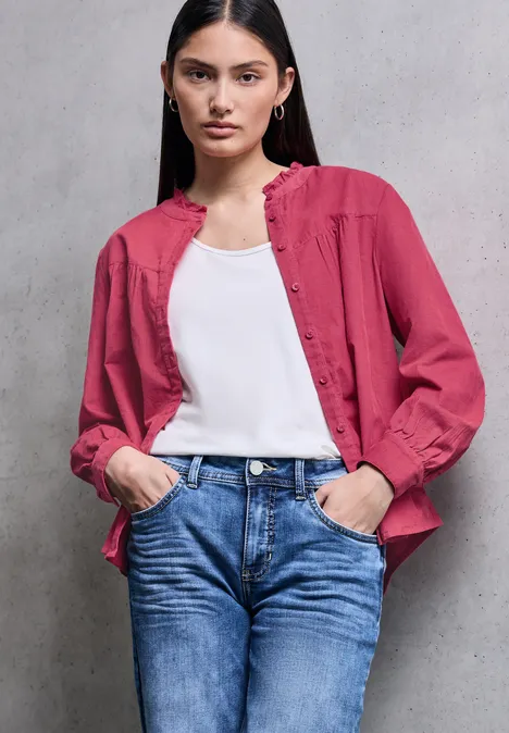 Cordbluse mit Rüschendetails dark candy pink