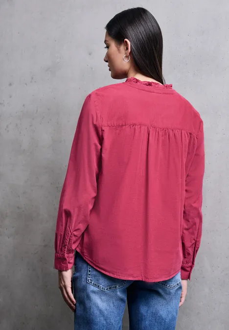 Cordbluse mit Rüschendetails dark candy pink