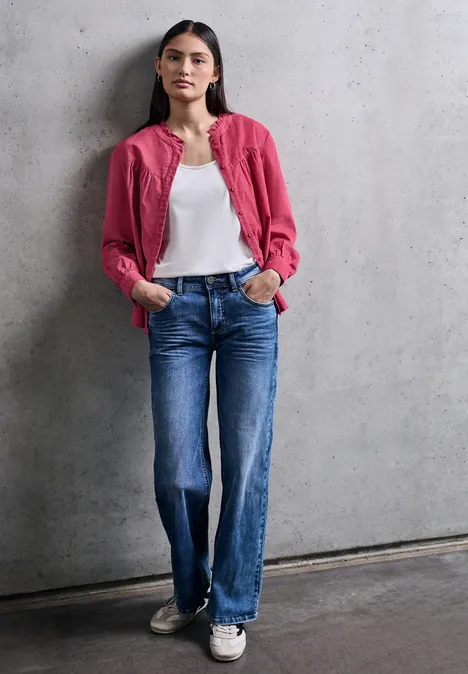 Cordbluse mit Rüschendetails dark candy pink