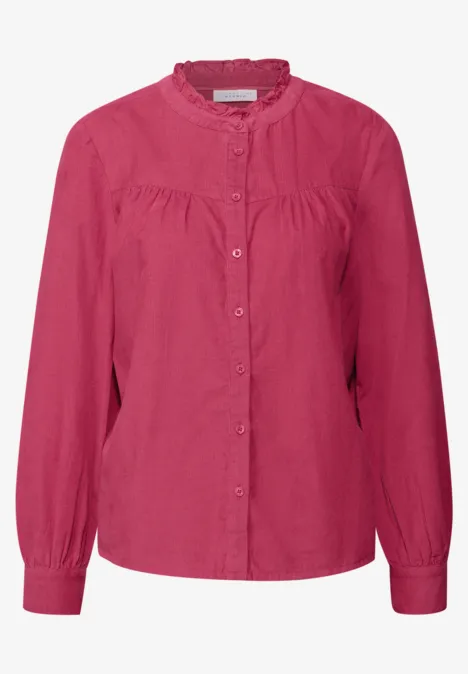 Cordbluse mit Rüschendetails dark candy pink