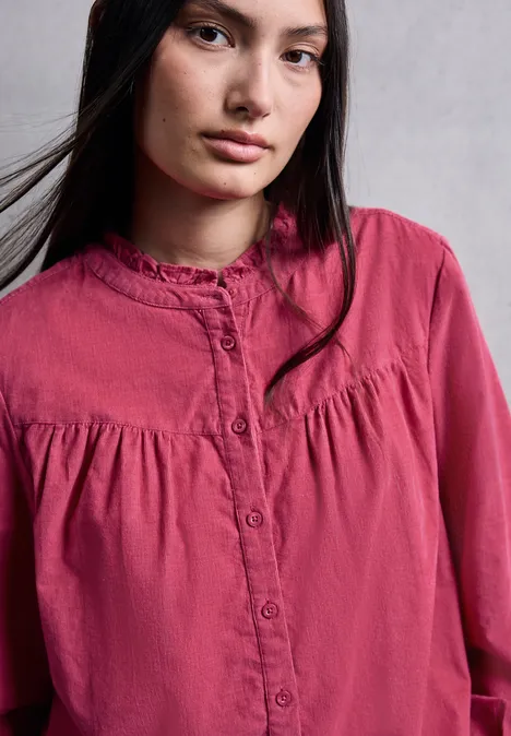 Corduroy blouse met ruches dark candy pink