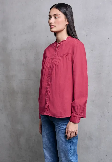 Cordbluse mit Rüschendetails dark candy pink