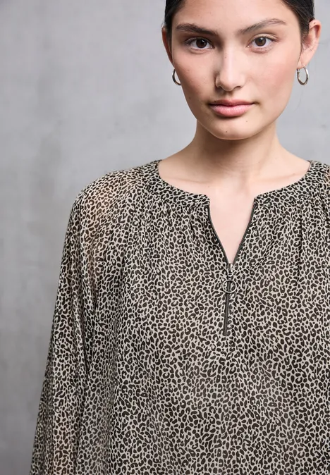 Chiffon Leo-Bluse mit Zipper morn beige