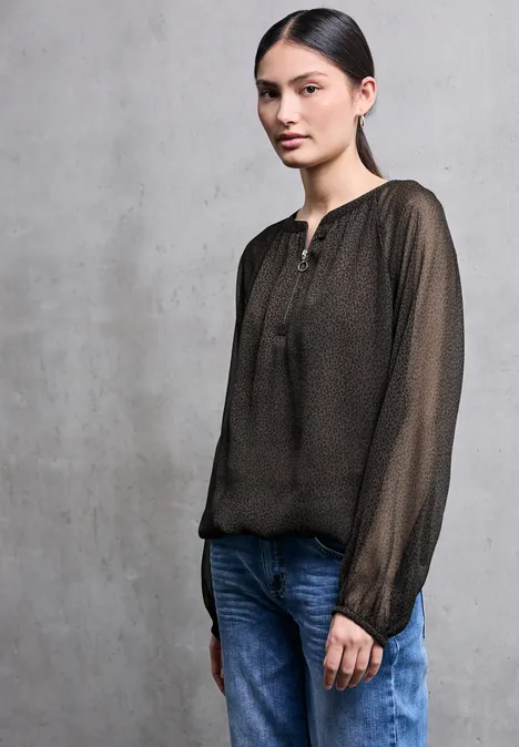 Chiffon Leo-Bluse mit Zipper dark auburn brown