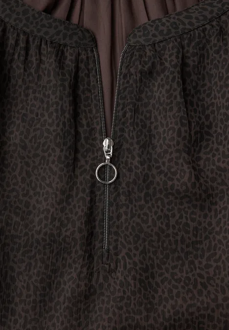 Chiffon Leo-Bluse mit Zipper dark auburn brown