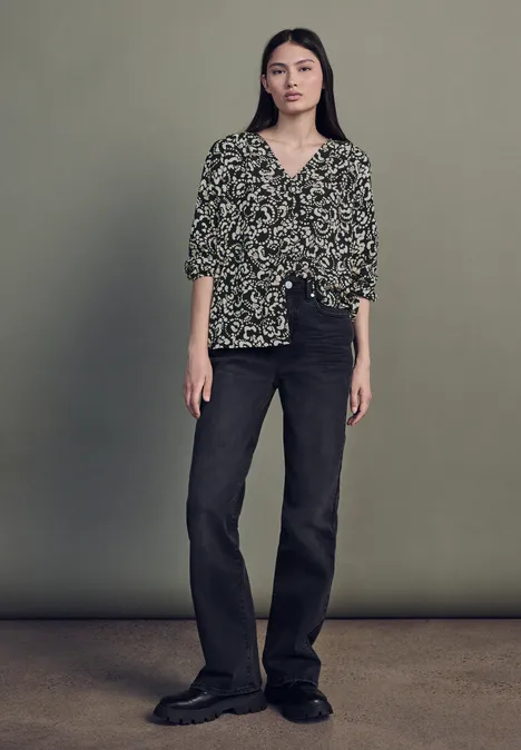V-hals blouse met knopen Black
