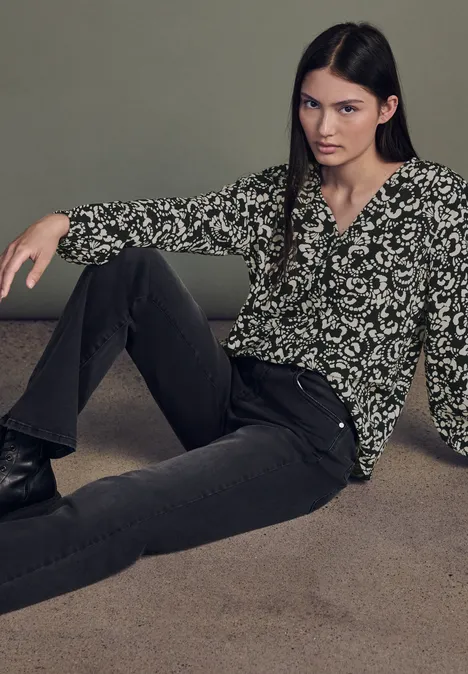 V-hals blouse met knopen Black