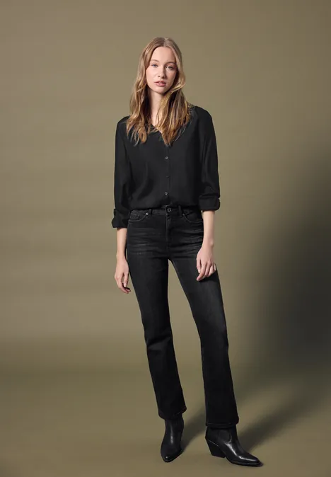 V-Neck Bluse mit Knöpfen Black