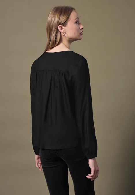 V-Neck Bluse mit Knöpfen Black
