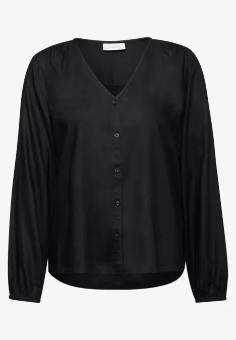 V-Neck Bluse mit Knöpfen Black