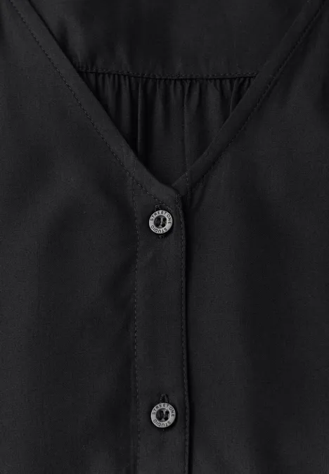 V-Neck Bluse mit Knöpfen Black