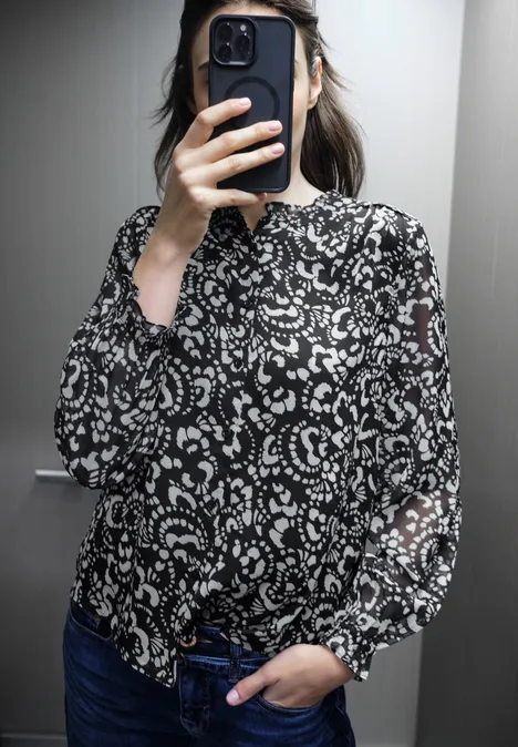 Gemusterte Chiffon Bluse Black