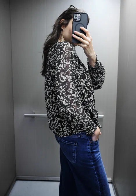 Gemusterte Chiffon Bluse Black