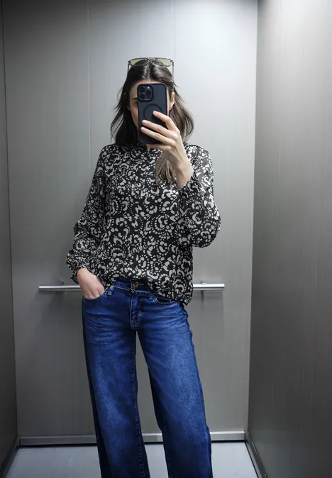 Gemusterte Chiffon Bluse Black