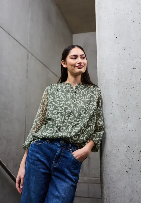 Gemusterte Chiffon Bluse dark reed green