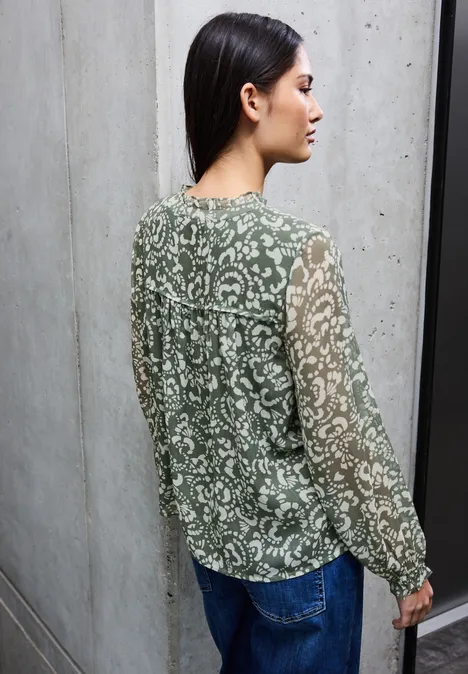 Gemusterte Chiffon Bluse dark reed green