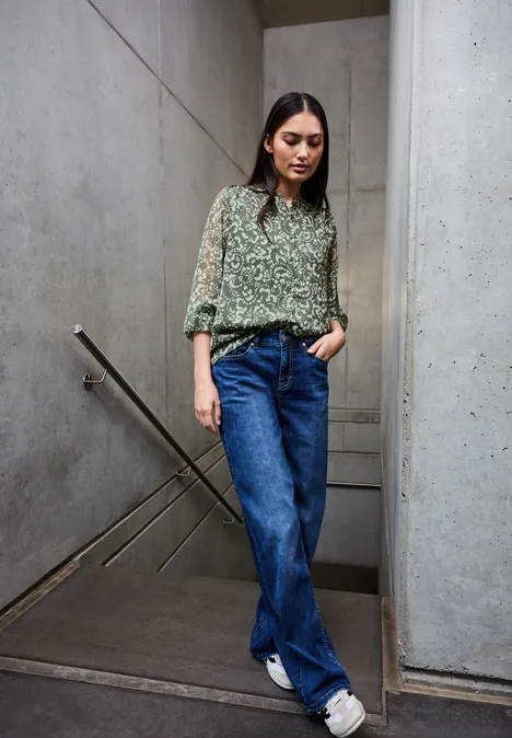 Gemusterte Chiffon Bluse dark reed green
