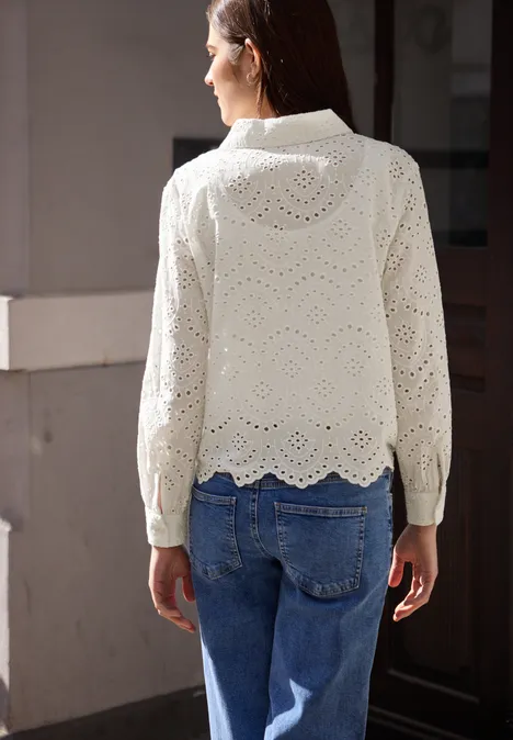 Langarm Bluse mit Shiffleymuster off white