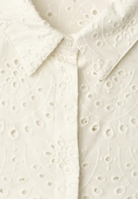 Langarm Bluse mit Shiffleymuster off white