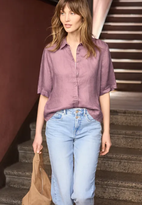 Kurzarm Hemdbluse aus Leinen hazy rose