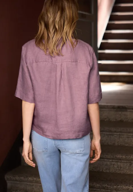 Kurzarm Hemdbluse aus Leinen hazy rose