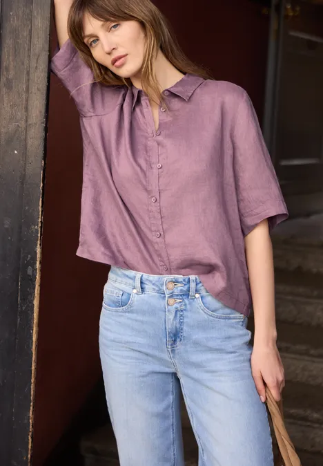 Kurzarm Hemdbluse aus Leinen hazy rose